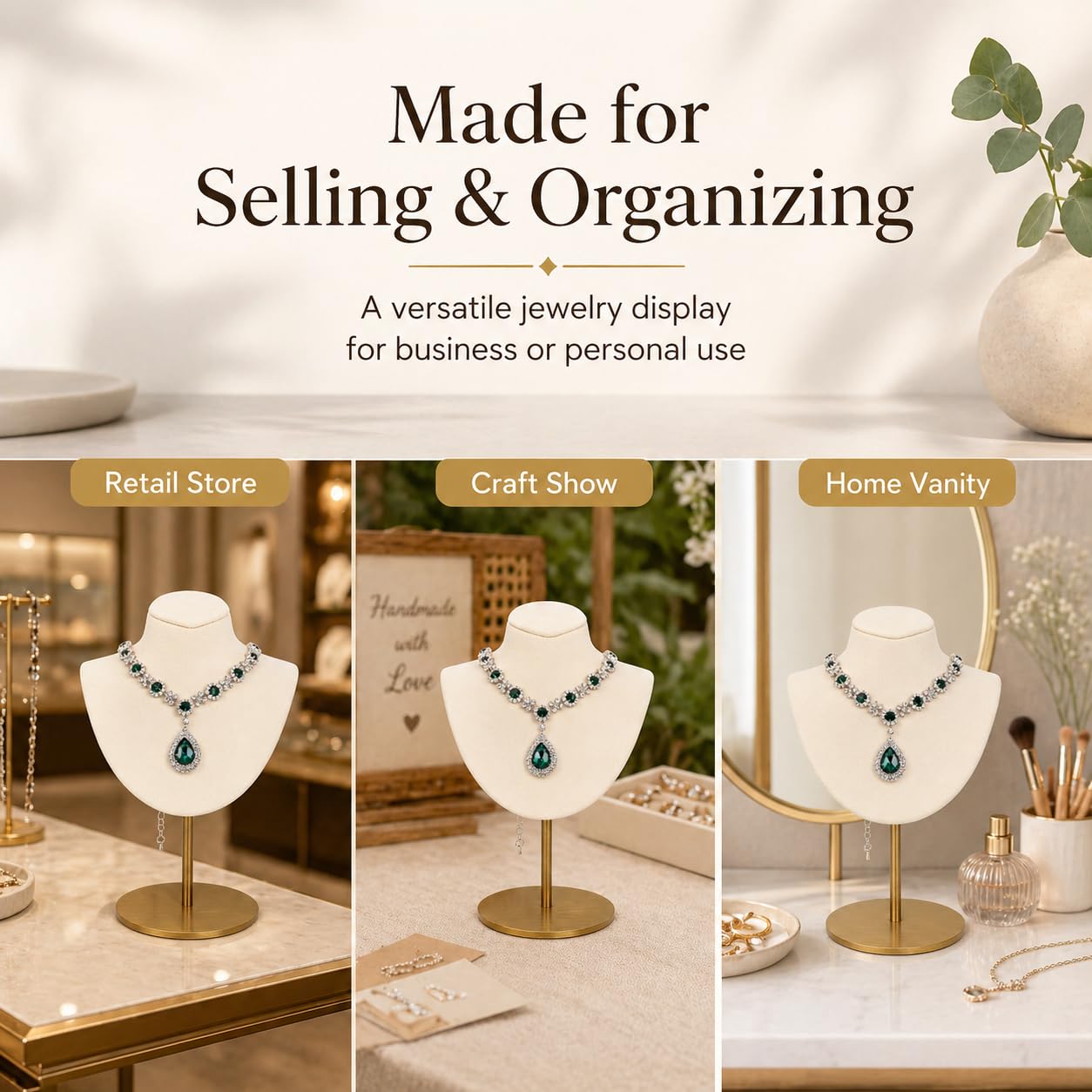 RQQM Necklace Display Stand For Selling Jewelry Display Stand with Stainless Steel Stand Necklace Holder Organizer Desktop Stand for Home Store Dresser-3.15''×4.72''×7.48''