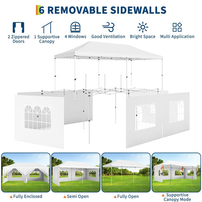 10X20Ft Pop Up Canopy Tent with 5 Removable Sidewalls & PE Windows, Wedding Party Tent Outdoor Waterproof UV50 Canopy Event Shelter Tents for Parties Car Port Vender Events, White