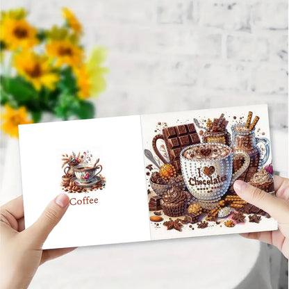 pigpigboss 6 Packs Coffee Dessert Diamond Painting Greeting Cards Kit, Crystal Rhinestones Flower Cupcake Diamond Art Birthday Card with Envelopes for Beginner Adult Holiday Blessing