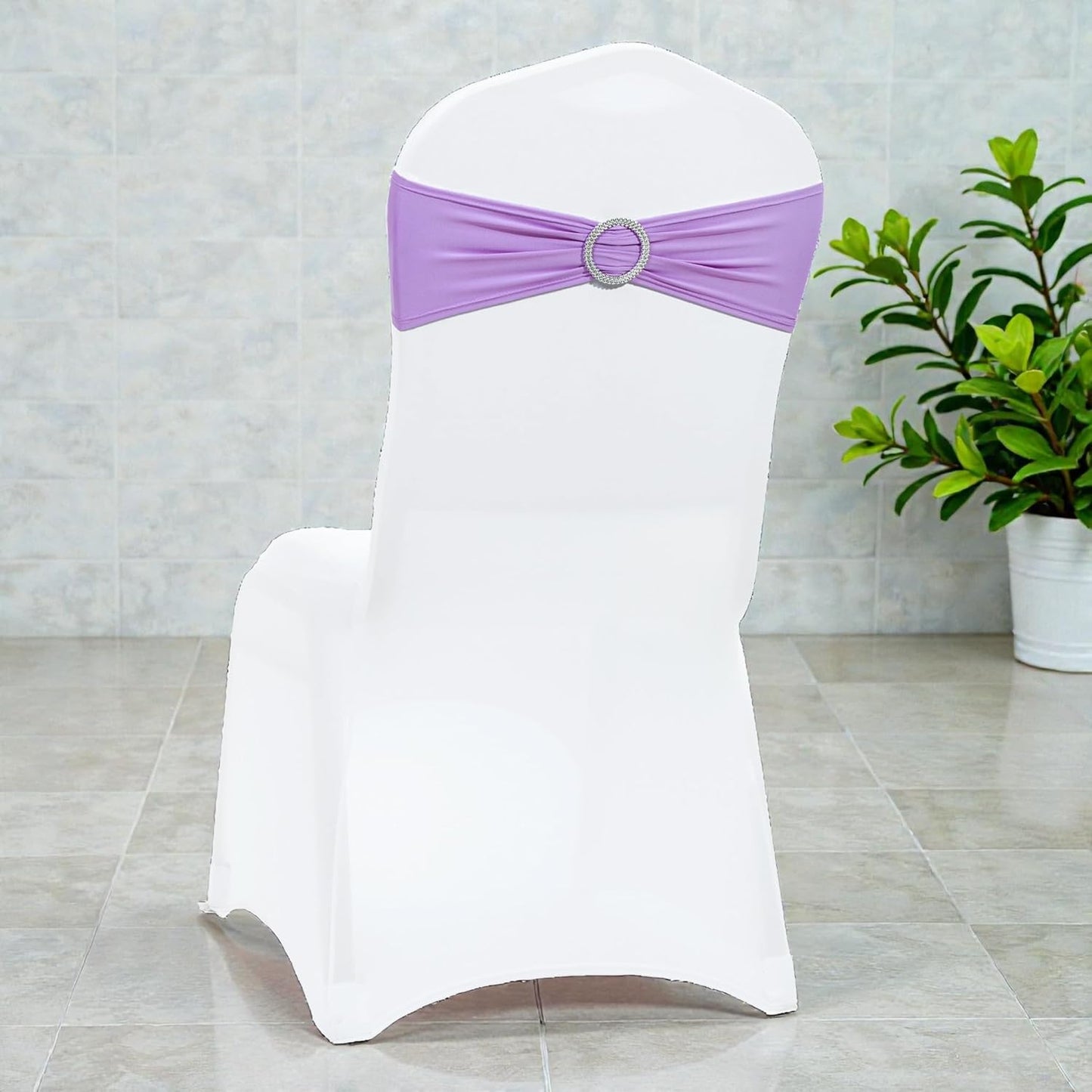 MDS Premium Spandex Chair Sashes - Stretchy Bow Covers with Buckle Slider | 25-Pack in Lavender