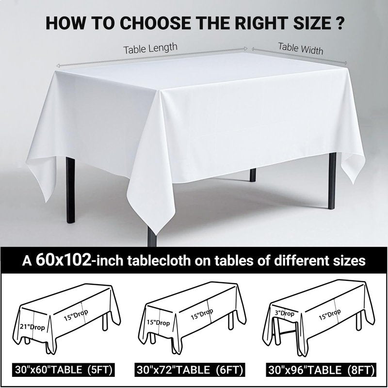 MRJ 60 x 102 Inch White Rectangle Polyester Table Cloth Machine Washable Wrinkle Resistant Fabric for Banquet Indoor Outdoor Use
