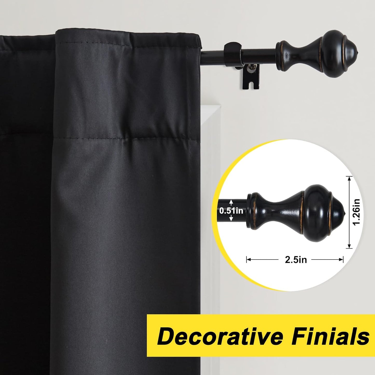 NICETOWN Adjustable Curtain Rods 2-Pack | 48-86 Inch | Black Grommet Blackout Curtains