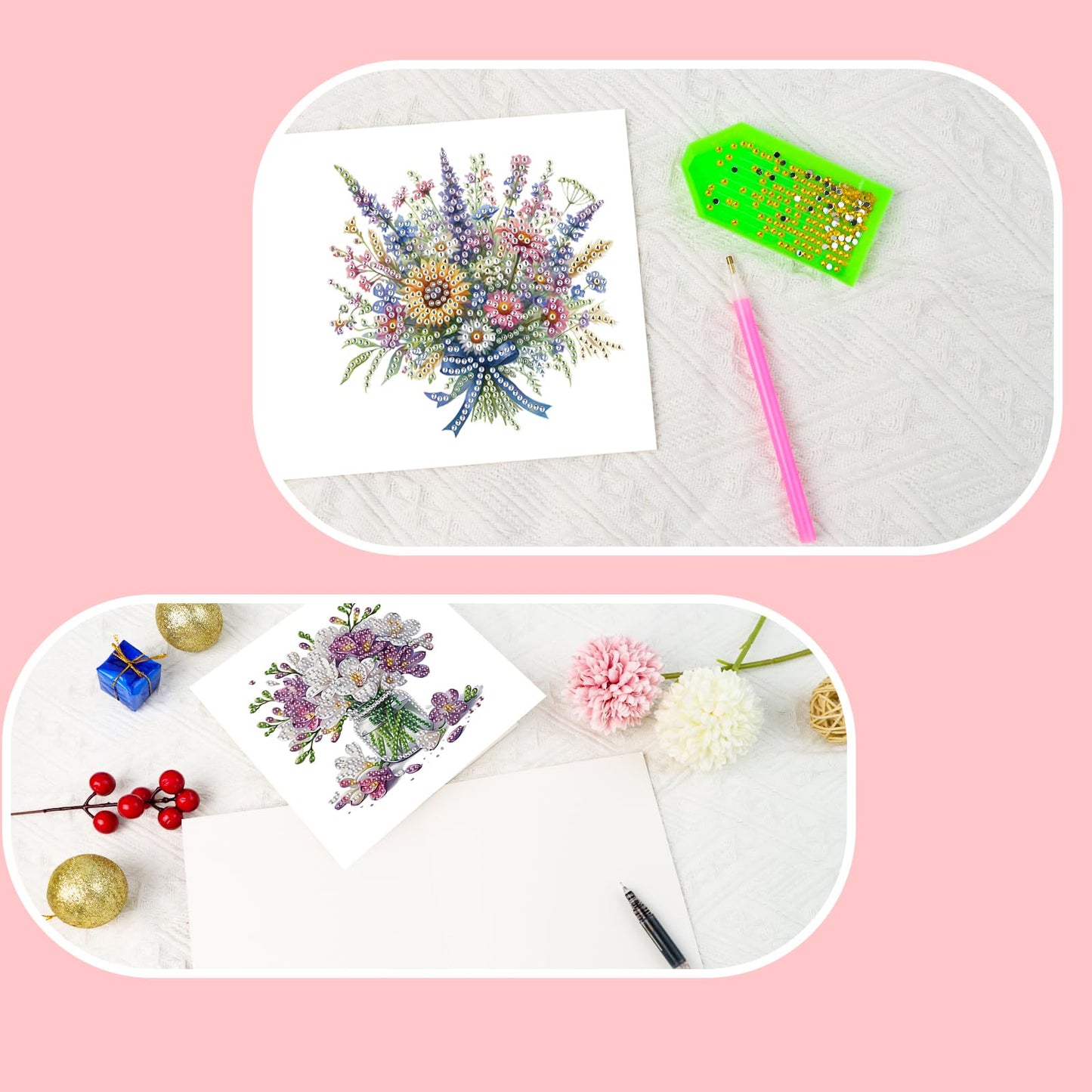 SHEGZHUC 6 Pack Diamond Painting Gift Card Diamond Art Kits for Adults Birthday Wedding Anniversary Greeting Get Well Congratulations Thank You Cards with Envelopes || Flowers in Vase Bouquets