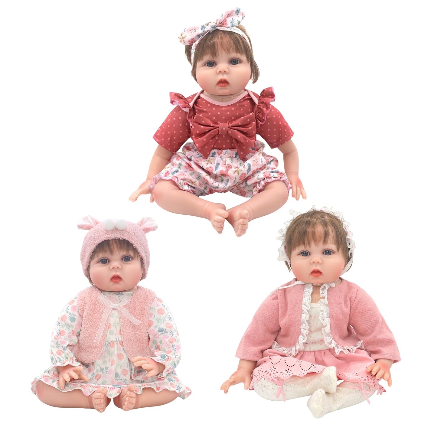 Reborn Doll Clothes for 20-22 Inch Dolls, 3 Sets 20 Inch Baby Doll Clothes Accessories 10 Pcs with Dress Coat Outfits, Headbands, Socks, Top and Pants for 20"- 22" Baby Dolls