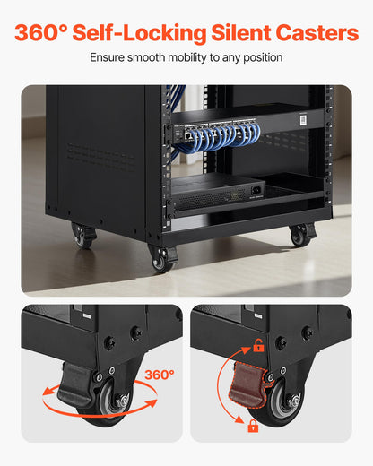 VEVOR 16U AV Rack, Recording Studio Rack Cabinet, Open Frame Server Rack with Locking Caster Wheels, Removable Side Panels & Vent Design for 19" Network, Audio, Video, IT & Network Equipment Mounting