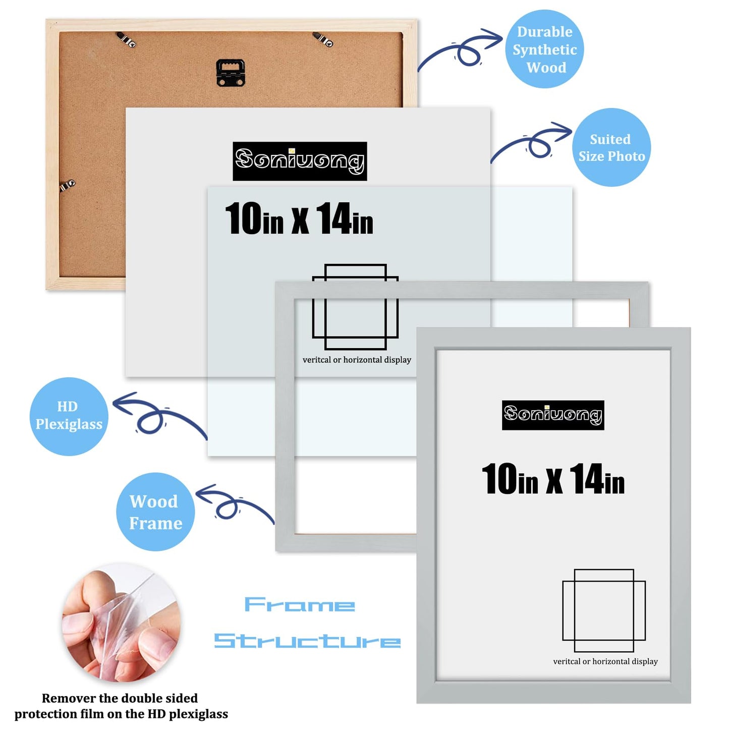 10x14 inch Wood Picture Frames for Wall Hanging,Diamond Painting Frames Rectangle Baby Scan Picture Frame for Family Walls Decoration,Anniversary,Wedding,Christmas,Halloween,Shower,Certificate (Gray)
