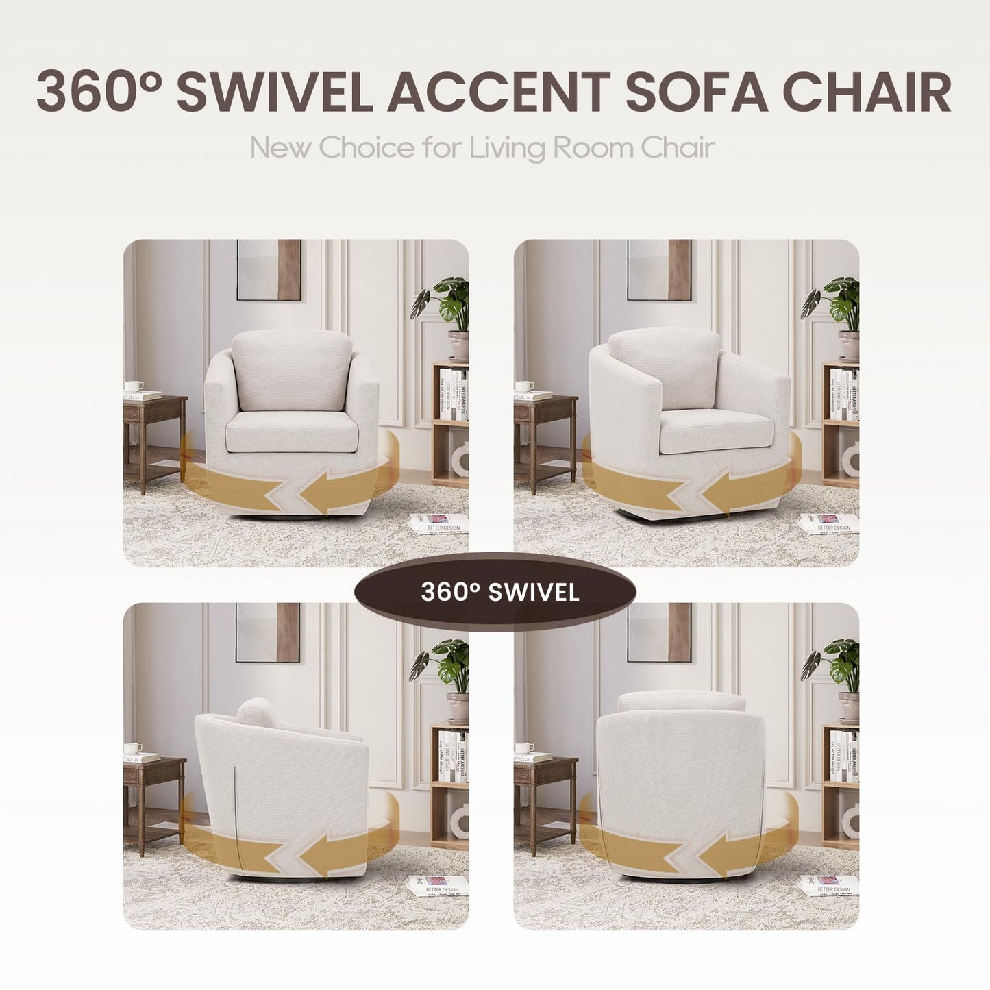 COLAMY 360° Swivel Accent Chair Set of 2 No-Sag Foam & Sturdy Metal Base, Fully Assembled Living Room Armchair with Pillow, Swivel Accent Single Sofa for Bedroom Living Room, Reading Room, Beige
