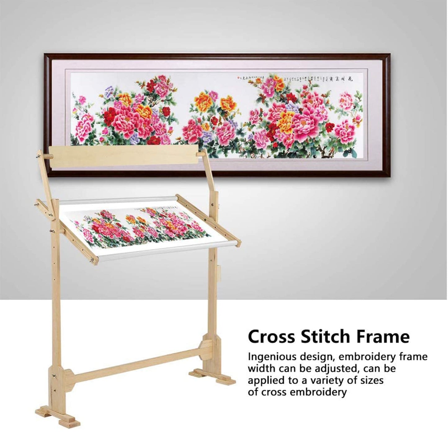 ntumLeap Cross Stitch Frame Adjustable Embroidery Stand, Wooden Frame Cross Stitch Floor Stand 360° Rotated Needlework Stand Holder Lap Table Craft Sewing Tool with Scroll Frame