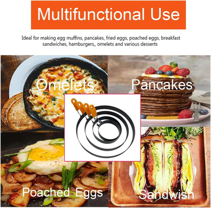 WOWITIS 8 Pack, 8" 6" 4" 3.5" Stainless Steel Egg Rings - Omelet, Pancake, & Egg Muffin Rings with Oil Brush