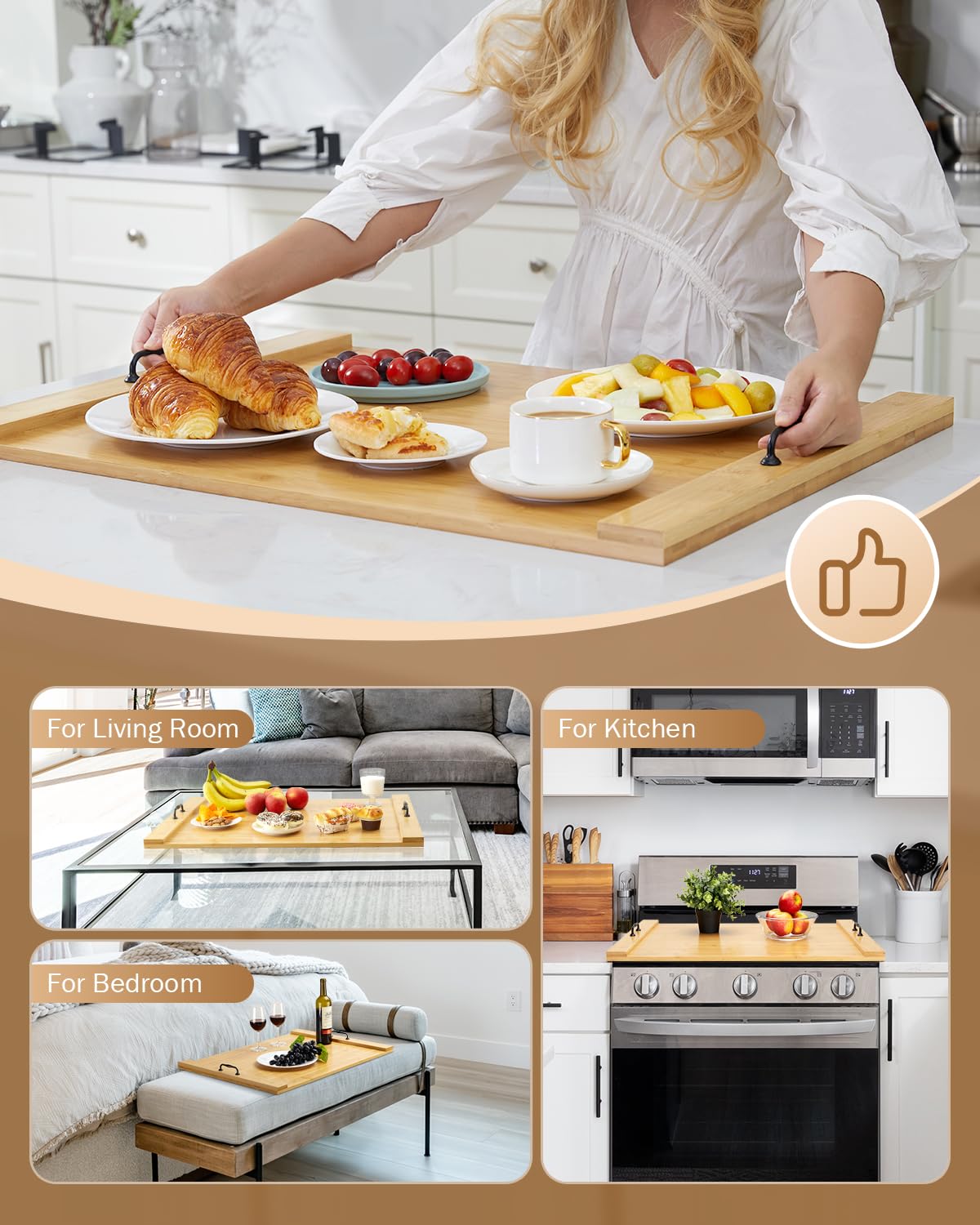 Noodle Board Stove Cover, X-Chef 30 x 22" Bamboo Cutting Board Stove Top Cover with Handles, for Electric Stovetop, Gas Burners, Sink Cover, RV (Wooden)