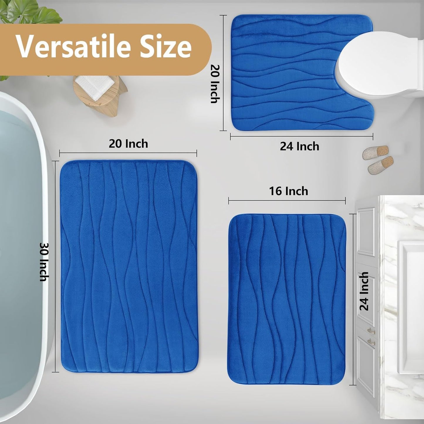 Buganda Memory Foam Bathroom Rug Mat, 30x20, Extra Soft and Absorbent Non-Slip Bath Mats for Bathroom Floor, Tub and