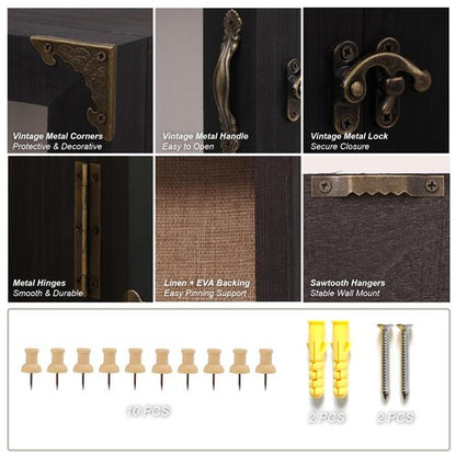 KAASTHAA Shadow Box Frame 11x13, Depth 5in Shadow Boxes Display Cases, Acrylic Door, Rustic Burnt Wood, Vintage Metal Accents, Hinged Door, Metal Handle and Latch, Linen Back