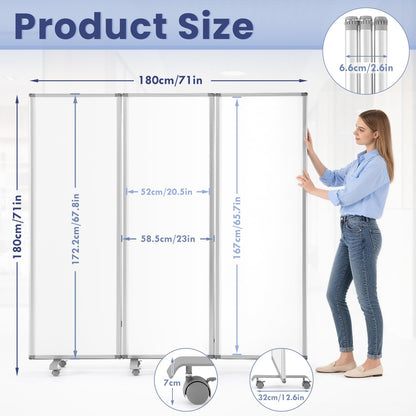 MAKELLO Portable Office Partitions 71" H x 71" W, Freestanding Office Dividers Partition Wall for Room, 3-Panel Trifold Privacy Panel, Magnetic Whiteboard, Aluminum Frame