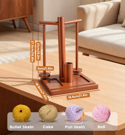 OrbitShell 2-in-1 Yarn Holder for Crocheting and Knitting, Dual Spindle Magnetic Yarn Spinner with Portable Wrist & Shoulder Strap, Wooden Yarn Minder for Home & Travel Use, Crochet Gifts for Crafters