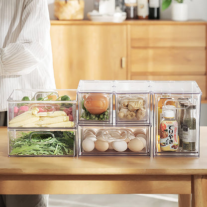 MineSign 2Pack Stackable Fridge Drawers Pull-Out Bins Divided Produce Saver Containers for Refrigerator Storage Organizers for Veggie Fruit Berry Pantry Cabinet Makeup Clothes