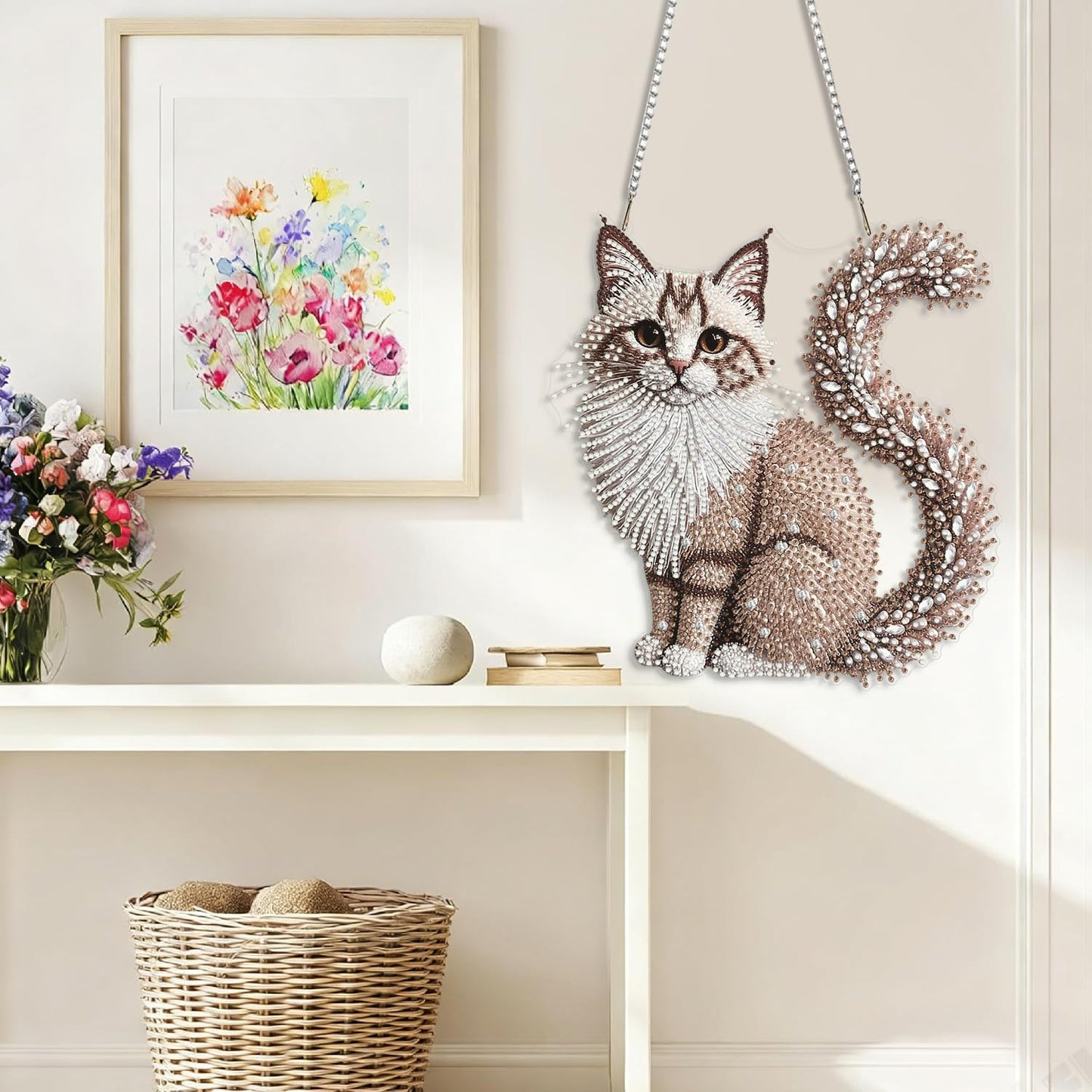 LPDJITO DIY Hanging Diamond Art Pendant Painting Kit Cat, Acrylic Diamond Art Board Ornament for Adults