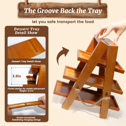 Tnstbiee 3 Tier Cupcake Stand - Wooden Display Stand for Desserts, Fruits, Nuts, Cheese - Removable Trays and Foldable Stand - Perfect for Parties and Events - Rustic and Unique Wooden Serving Tray
