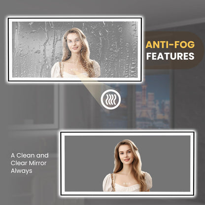 LOAAO 84"X40" LED Bathroom Mirror Black Framed, Anti-Fog, Dimmable, Lighted Bathroom Vanity Mirror for Wall, Memory Function, Tempered Glass