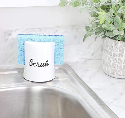 AuldHome Design White Enamel Sponge Holder, Rustic Enamelware Kitchen Sink Accessory
