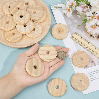 BENECREAT 20pcs Natural Wooden Disc Beads, 2 x 0.3 inch Pine Wood Circles, Unfinished Round for Artist Painting Hanger Sign DIY Crafts Projects