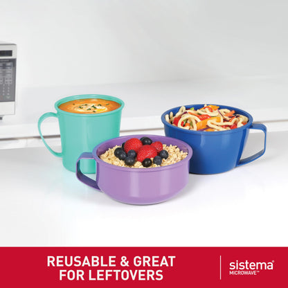 Sistema Microwave Containers | Soup Mug, Porridge Bowl & Noodle Bowl | Food Containers With Steam Release Vents | BPA-Free | Red | 3 Count