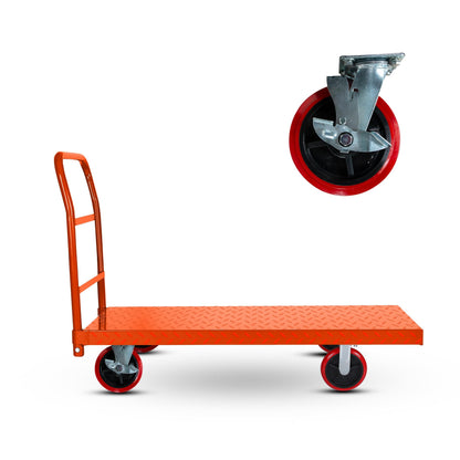 5Seconds Platform Cart Industrial Dolly Cart 3300LB Heavy Duty 60” x 30” Platform Hand Truck Push Cart Super Heavy Duty Diamond Plate Commercial Flatbed Cart 8'' Moving Swivel Wheels (Orange)