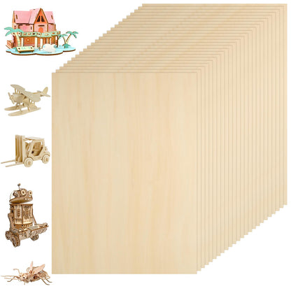 24Pcs 16 x 12 x 1/8 Inch Basswood Sheets, Unfinished Wood Boards, 3mm Basswood for Laser Cutting, Arts and Crafts, Painting, Wood Engraving, Architectural Models, Pyrography