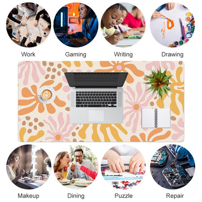 Colorful Star Large Mouse Pad, PU Leather Waterproof Desk Mat, Computer Gaming Mouse Pad, XXL Full Desk Mousepad Non Slip Desk Pad for School Office Home 31.5" x 15.7" - Wavy Flowers
