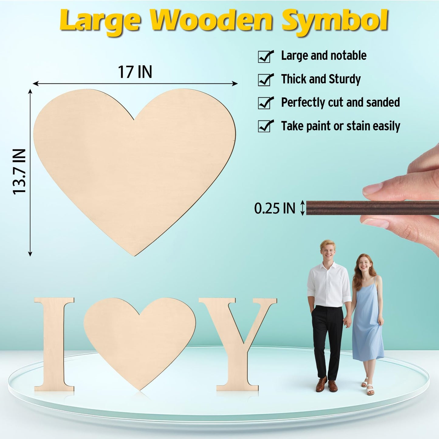 Wooden Hearts for Crafts 17 Inch Large, Big Wood Heart Sign for Wall Decor, Unfinished Blank Wood Cutouts Wooden Shapes for Birthday, Wedding Party Decoration, Valentine Day, Home Decoration