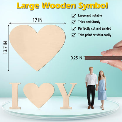 Wooden Hearts for Crafts 17 Inch Large, Big Wood Heart Sign for Wall Decor, Unfinished Blank Wood Cutouts Wooden Shapes for Birthday, Wedding Party Decoration, Valentine Day, Home Decoration