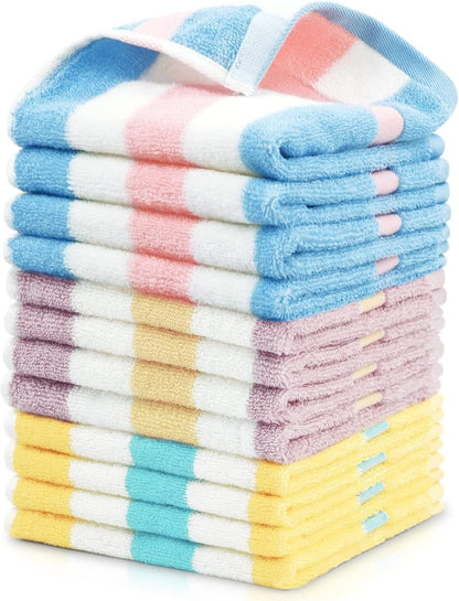 12 Pack 13 13 Inches, 3 Jacquotha Cotton Striped Washcloths, x Colors - Face and Body Cleansing Towels
