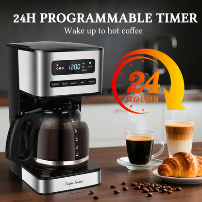 Taylor Swoden Programmable Coffee Makers 12 Cup, Hot and Iced Coffee Maker, 4 Brew Strength, LED Display, 24H Timer, Keep Warm&Auto Shutoff- Drip Coffee Machine for Home/Office, Black &Stainless Steel