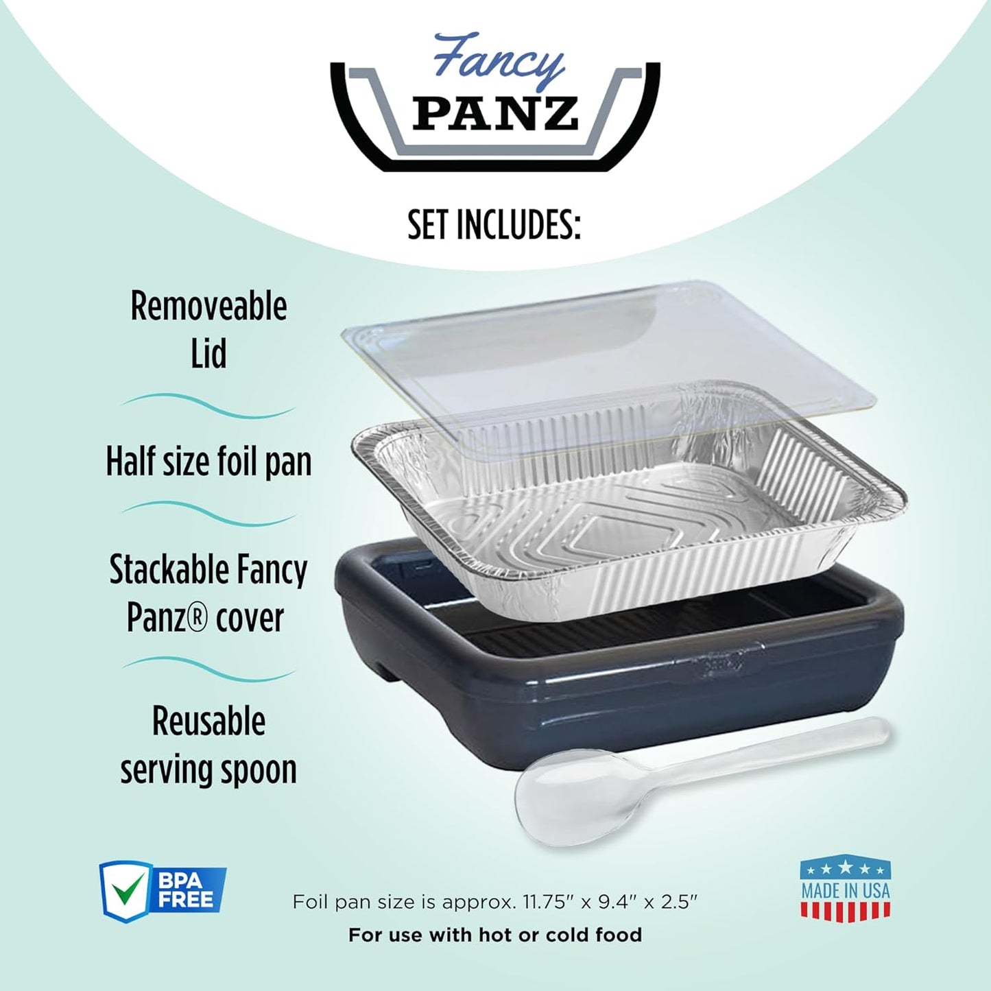 Fancy Panz Classic Serving Tray for Food, USA Made Foil Pan Carrier with Clear Lid, Travel Casserole Carrier