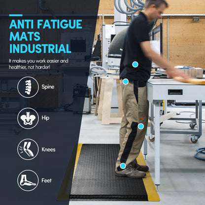 GOOFCXO 3 x 5 FT Anti Fatigue Mats Industrial 15/16 Inch Thick Soft Sponge Ergonomic Mat Durable Heavy Duty Diamond Plate Work Mat for Standing Non Slip Industrial Grade Floor Mat for Leg & Back Pain
