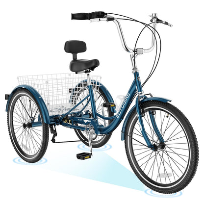 H&ZT Adult Tricycle, 3 Wheeled Bike, Trike Cruiser Bike, with 7-Speed Gear, Parking Brake Handle, Low Step, Large Rear Basket, Elderly Friendly, for Men, Women, and Teens