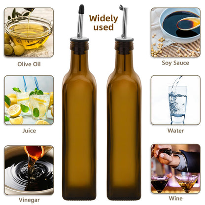 eispap 17oz 4 Pcs Olive Oil Dispenser Bottle,500ml Glass Oil and Vinegar Dispenser Set with 4 Stainless Steel Pourers, 8 Labels,Funnel Oil Bottles for Kitchen (Brown)