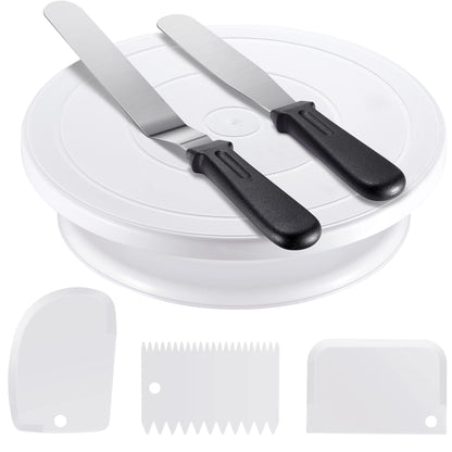 Kootek Cake Decorating Kit Baking Supplies Set Cake Turntable with 2 Frosting Straight Angled Spatula 3 Icing Smoother Scrapers Baking Accessories Tools for Beginners and Pros, Mother's Day, White