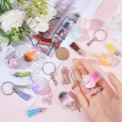 SUNNYCLUE 44Pcs DIY 8 Sets Milk Tea Charms Keychain Making Kit Bubble Tea Keychain Bulk Milktea Summer Hawaii Ice Cream Charms for Jewelry Making Kits Key Chains Supplies