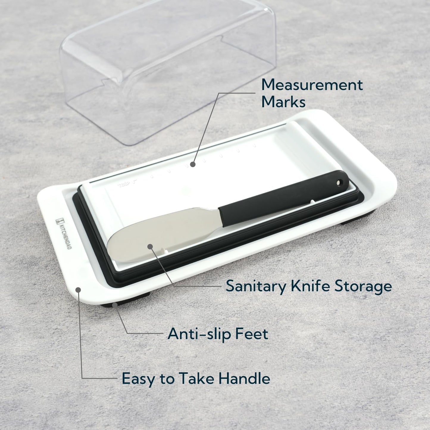KITCHENDAO Airtight Butter Dish with Lid and Knife Spreader for Countertop and Refrigerator, Keep Butter Fresh, Easy Scoop, Dishwasher Safe, Plastic Butter Keeper Tray for West/ East Coast Butter