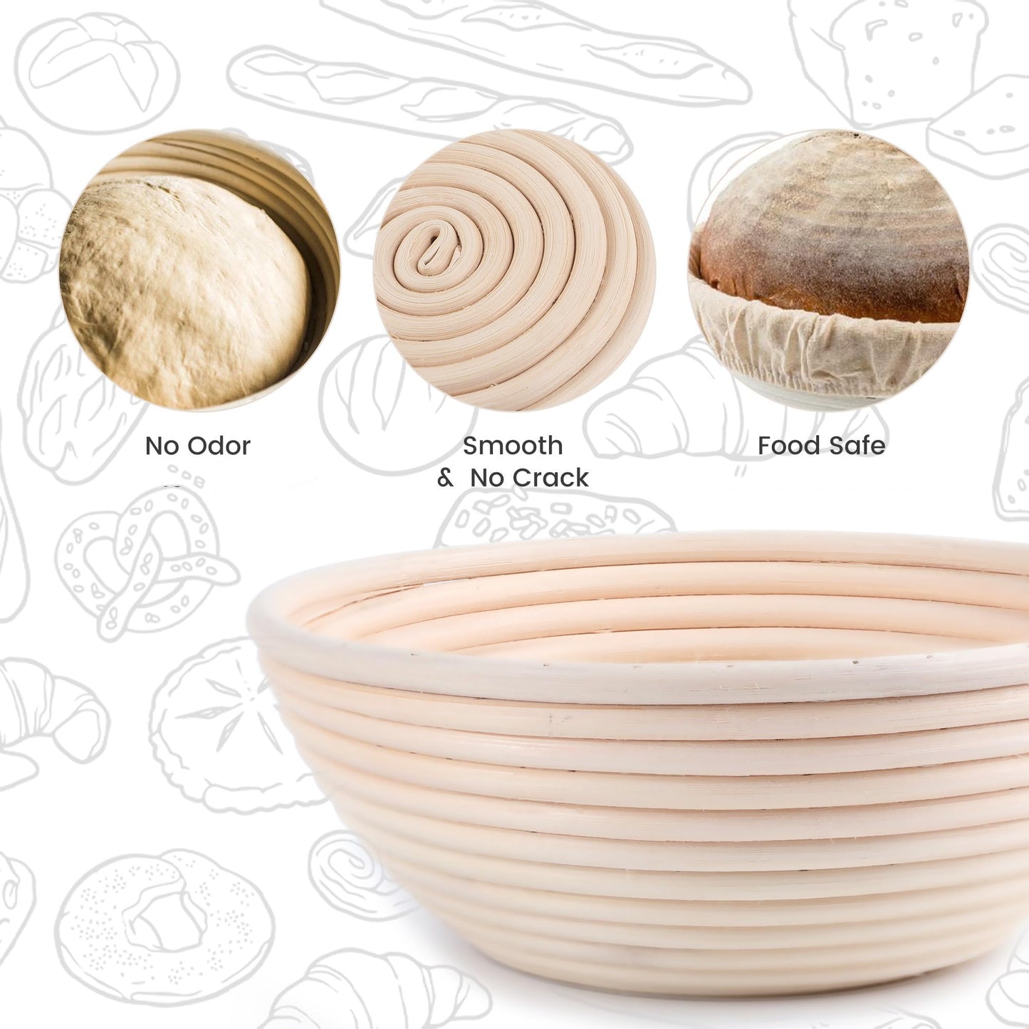 DOYOLLA Bread Proofing Baskets Set of 2 8.5 inch Round Dough Proofing Bowls and Liners Perfect Home Sourdough Bread Baking supplies