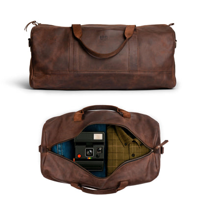 Hide & Drink, Luggage Duffle Bag with Shoulder Strap, Travel Overnight Bag, Handmade from Full Grain Leather - Bourbon Brown