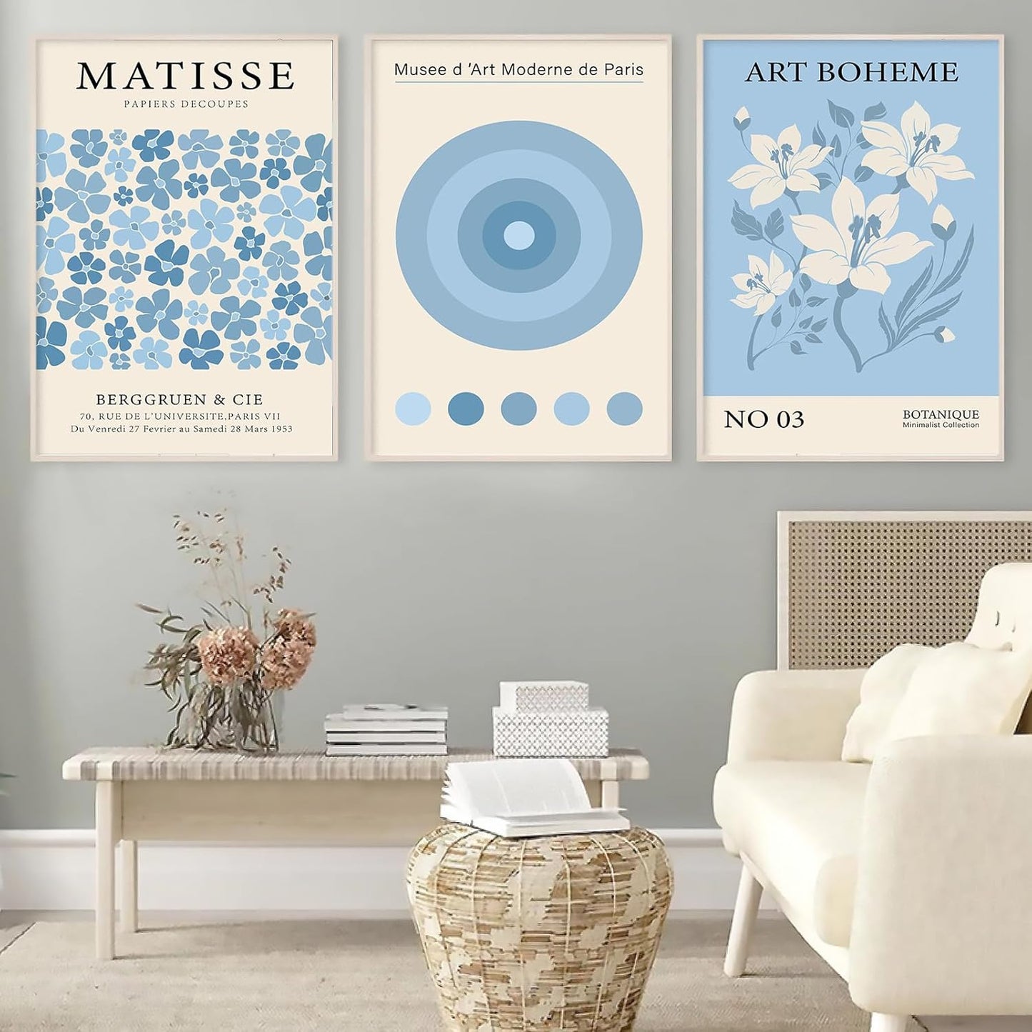 Matisse Flower Wall Art Prints, Blue Abstract Canvas Decor Aesthetic Matisse Art Gallery Preppy Pictures 16x24inch