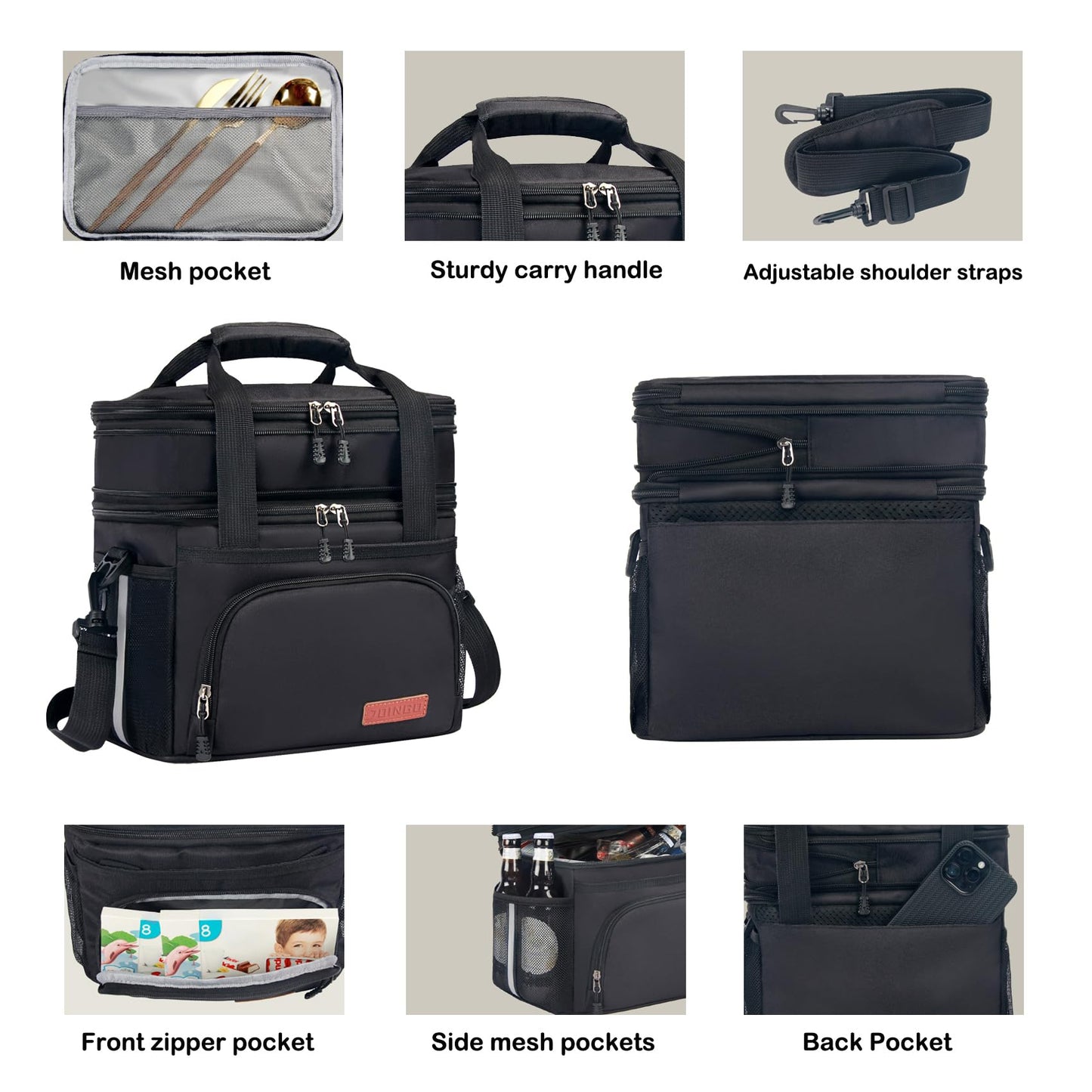 JOINGO Tactical Lunch Box for Men & Women – Expandable 16L Double Deck Insulated Cooler Bag for Work, Construction & 12-Hour Shifts – Heavy Duty Leakproof Large Meal Prep Tote with Shoulder Strap