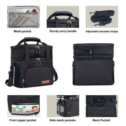 JOINGO Tactical Lunch Box for Men & Women – Expandable 16L Double Deck Insulated Cooler Bag for Work, Construction & 12-Hour Shifts – Heavy Duty Leakproof Large Meal Prep Tote with Shoulder Strap