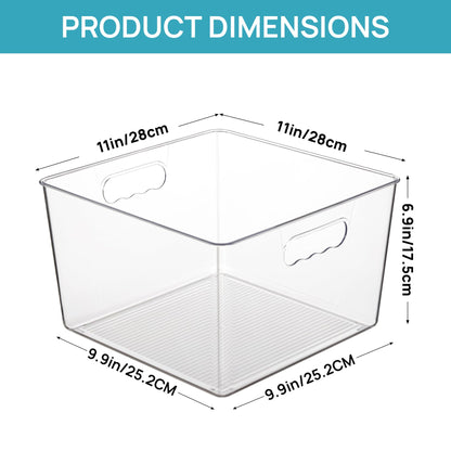 Vtopmart 4 Pack Extra Large Clear Plastic Storage Bins,11x11 Cube Acrylic Organizer Square Containers with Handle for Pantry,Closet,LaundryRoom,Kitchen,Bathroom,UnderSink Organization
