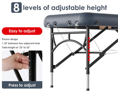 CLORIS 84" Professional Massage Table Portable 2 Folding Lightweight Facial Salon Spa Tattoo Bed Height Adjustable with Carrying Bag & Aluminium Leg Hold Up to 1100LBS Blue