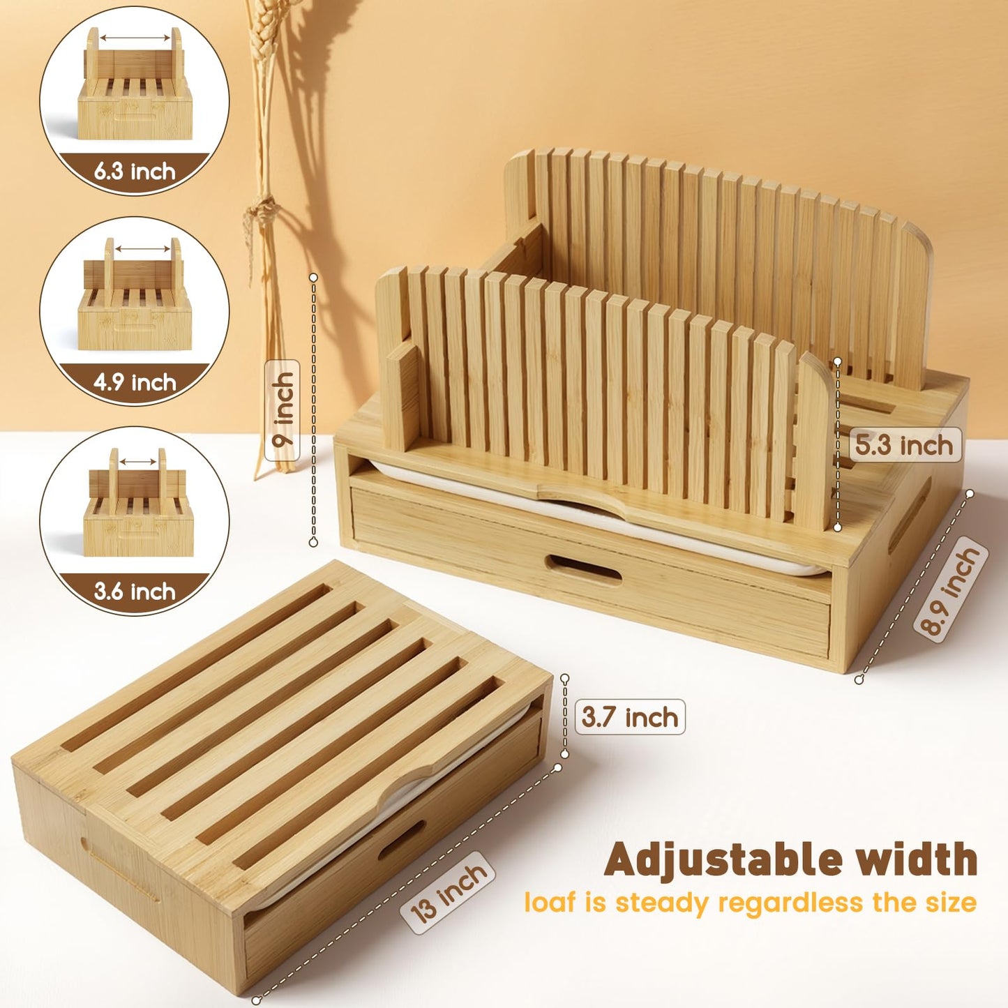 Bamboo Bread Slicer for Homemade Bread Adjustable Width Slicing Guides, Compact Loaf Cutter for Perfect Slices