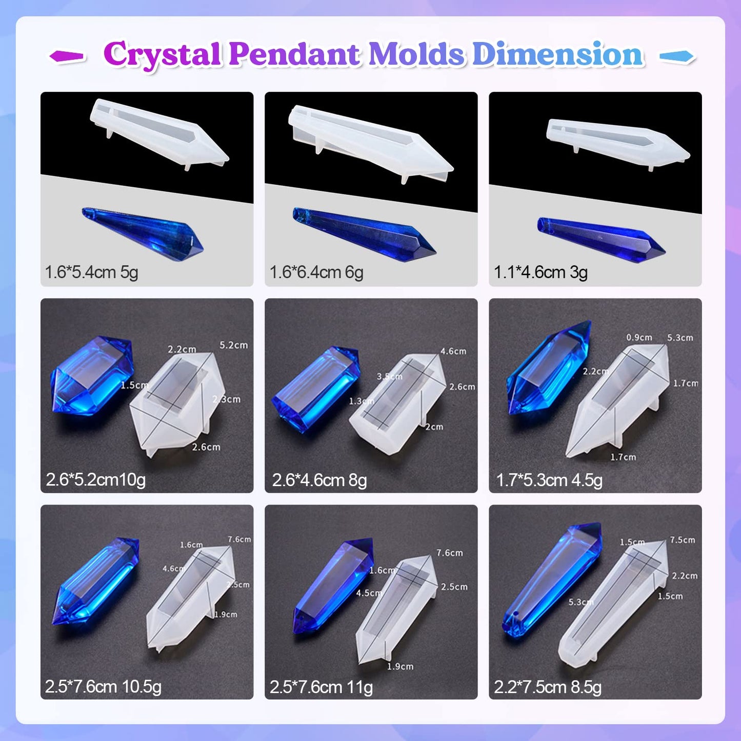 LET'S RESIN Resin Molds 18Pcs Pendulum Crystal Silicone Molds,Multi-Facet UV Resin Jewelry Molds for Quartz Crystals Pendants, Necklace