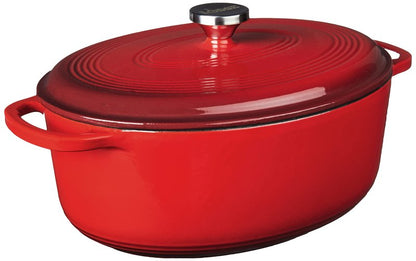 Lodge Oval Dutch Oven - Enameled Cast Iron Oval Dutch Oven with Lid - Family Size Cooking Pot with Dual Handles for Sourdough Bread Baking & Everyday Cooking - 7 Quart - Red