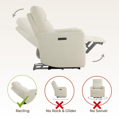 CHITA Power Recliner Chair for Adults, Electric Zero Clearance Wall Hugger Recliner for Small Spaces, Modern Living Room and RV Recliner Chair with Adjustable Power Headrest & Charging Ports, Cream